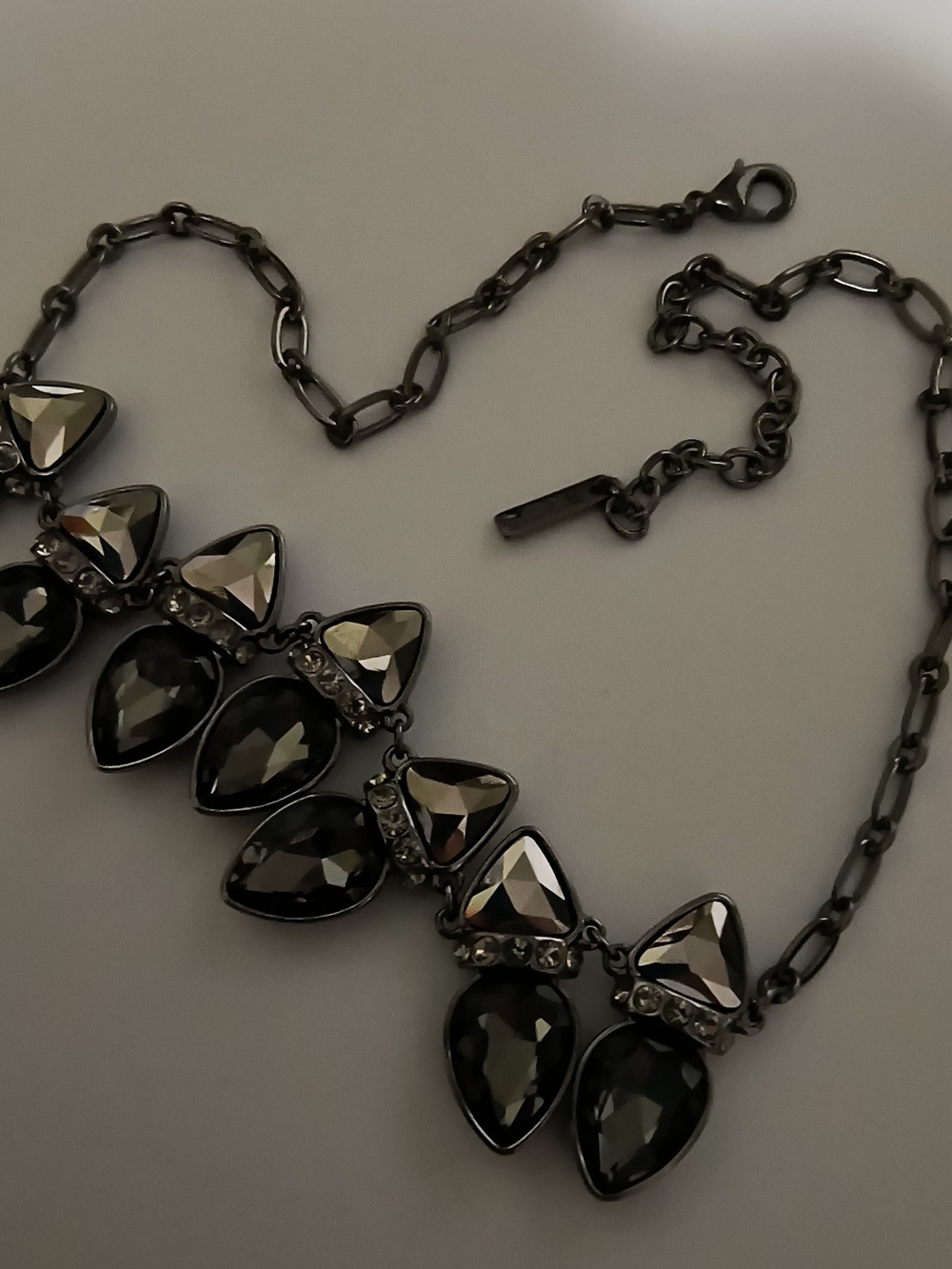 Gunmetal Teardrop Statement Necklace in Black